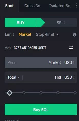 buying SOL on Binance market price