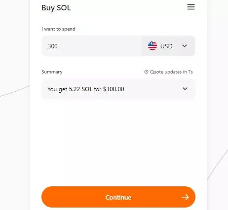buying SOL on moonpay