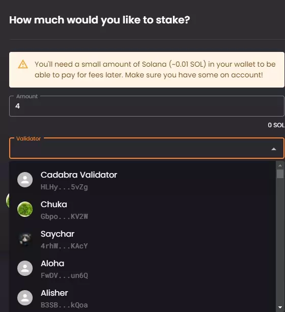 choosing validators when staking SOL