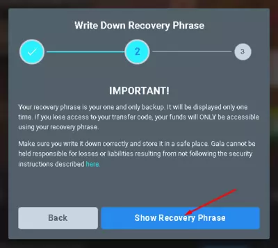 Gala recovery phrase
