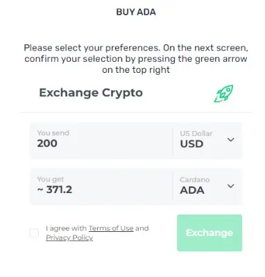 Buying ADA on Changelly