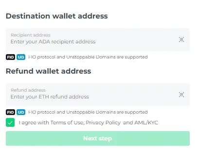 Destination wallet address