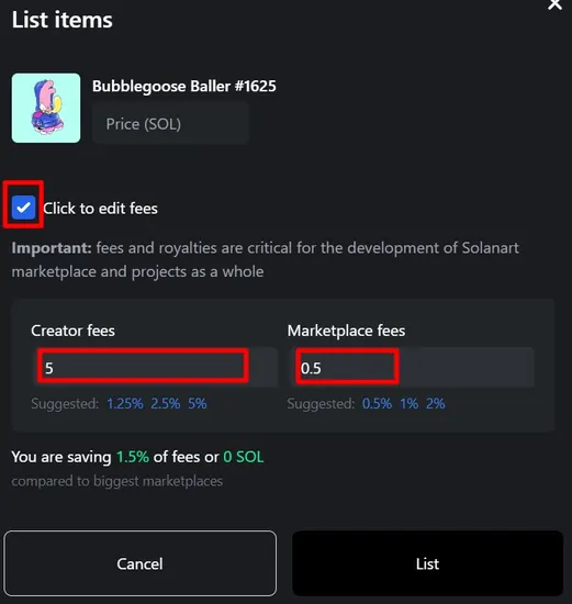 Customizing Creator Royalties and Marketplace Fees on Solanart