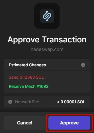 Approving swap on wallet