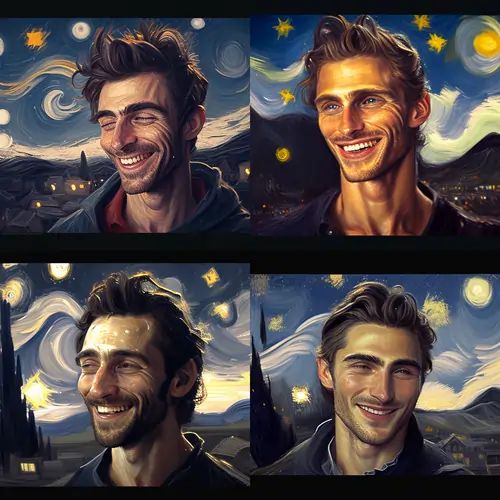 Guy smiling on the backdrop of Starry Night