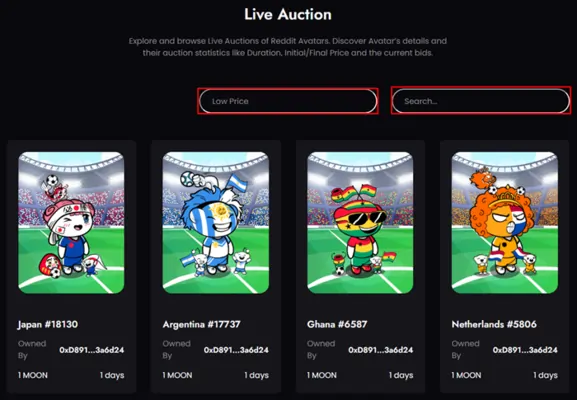Live auction page