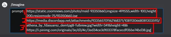 3 image links in Midjourney