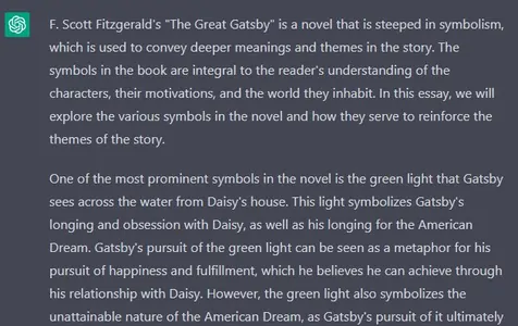 ChatGPT writes essay on the great gatsby