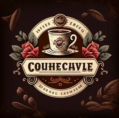 a coffee logo colored brown with some flowers and a vintage vibe