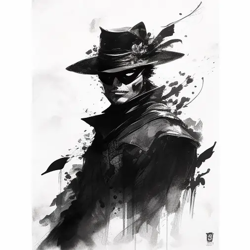 A Sumi - e ink painting of Zorro