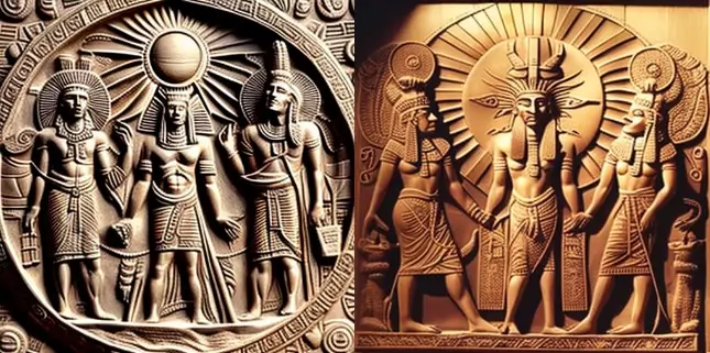 A carolingan art depiction of Sun God Ra and his disciples