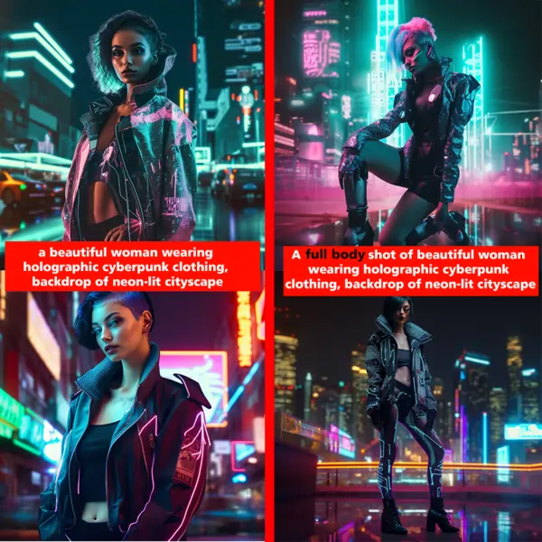 4 AI-generated images of cyberpunk woman