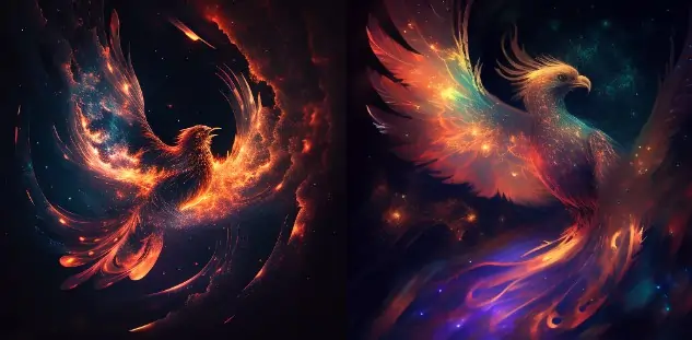 A phoenix glowing gracefully in the night sky, digital art