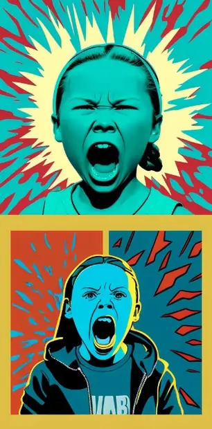 Funny pop art of Greta Thunberg shouting