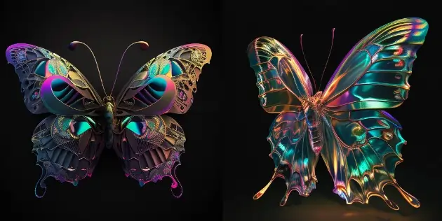 A butterfly, Iridescent theme