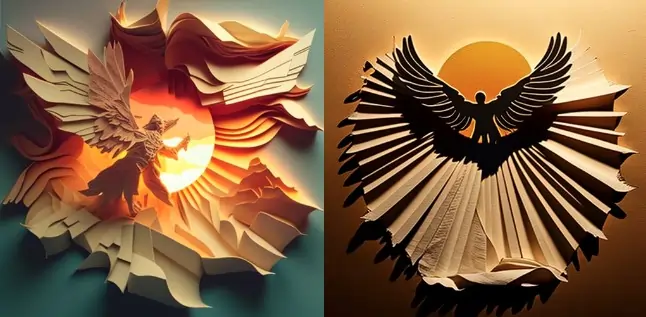 Layered Paper of icarus flying towards the sun