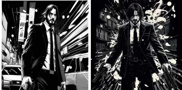 Manga of john wick shooting with guns