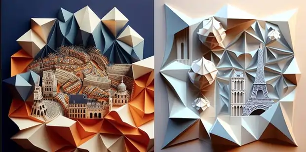 Paris, France in year 3000, crease pattern origami