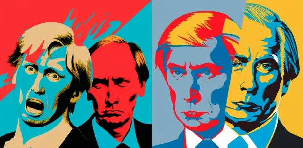 Pop art of Vladimir Putin and Donald Trump