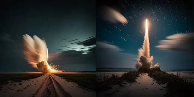Rocket launching to the sky, Long Exposure