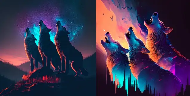 Wolves howling with gradient color art