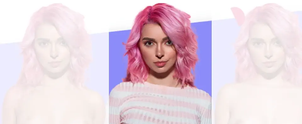 AI-generated woman with pink hair