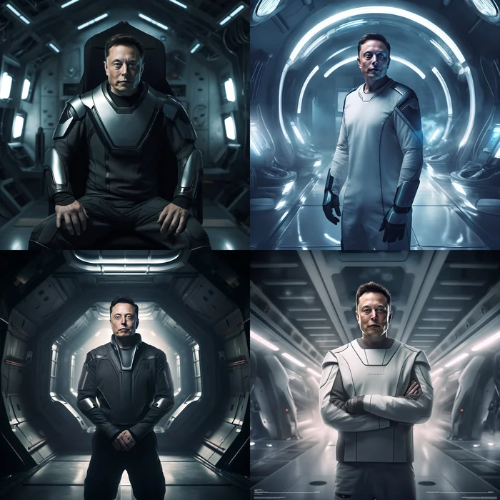 4 Midjourney images of Elon as a futuristic hero
