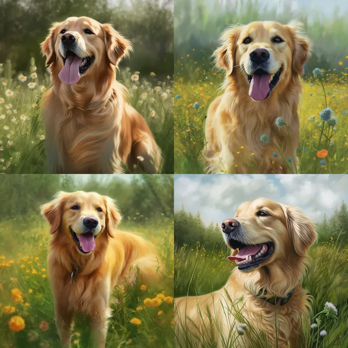 4 Midjourney generations of a Golden Retriever