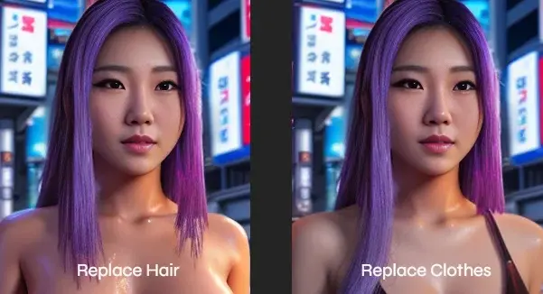 AI-generated sexy lady with purple highlights