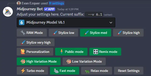 Recommended settings for Midjourney